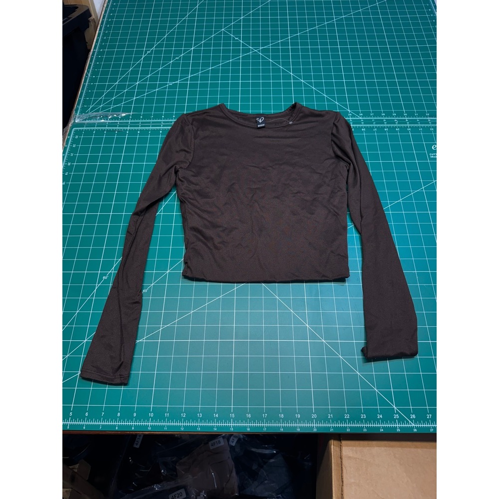 Windsor Womens Brown Long Sleeve Crew Neck Crop Top Size XS